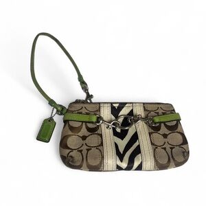 Coach brown & green wristlet with zebra print